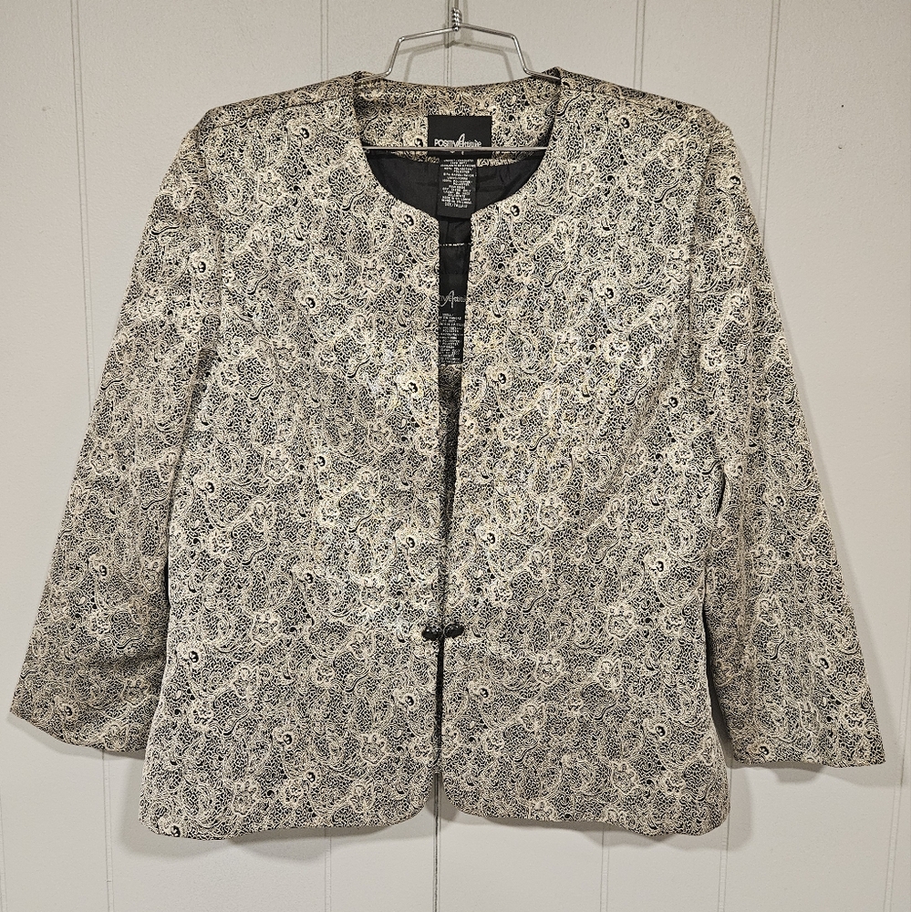 Positive Attitude 2-Piece Jacket Blouse Set Shiny Metallic Silver Size 12